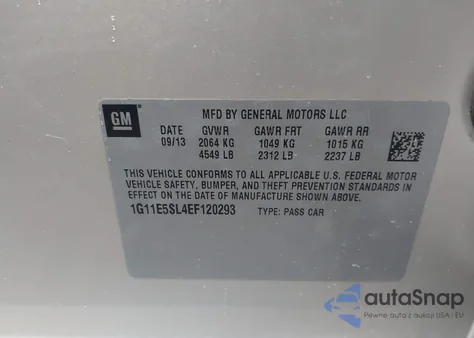 2014 Chevrolet Malibu 2Lt from USA, damaged, VIN 1G11E5SL4EF120293